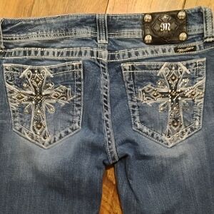 Gorgeous Long Miss Me Boot  Jeans With Cross Embellishments 35" Inseam